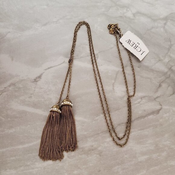 ✨ NEW J.Crew Double Tassel Rhinestones Crystal Pave Pendant Necklace ✨ - Picture 1 of 7